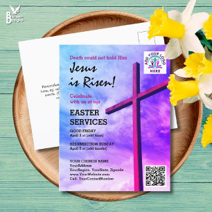 Cartão Postal De Convite Logotipo do Código QR JESUS É RESSUSCITADO Serviço
