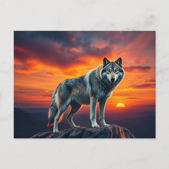 Cartão Postal De Convite Lone Wolf at Sunset (Frente)