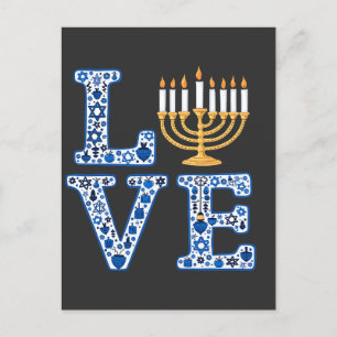 Cartão Postal De Convite Love Hanukkah Jewish Holiday Menorah