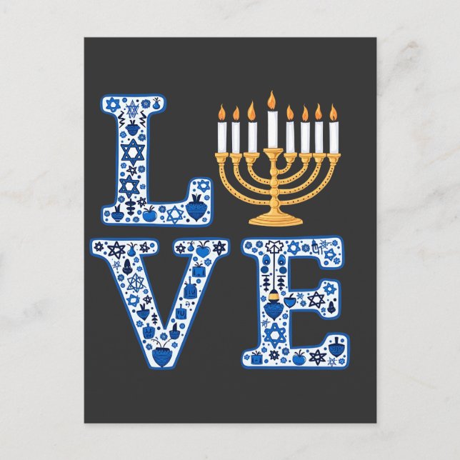 Cartão Postal De Convite Love Hanukkah Jewish Holiday Menorah (Frente)
