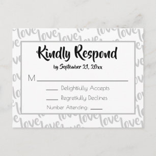 Cartão Postal De Convite Love Modern Script Typoographic RSVP