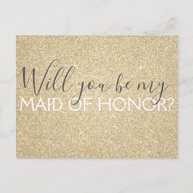 Cartão Postal De Convite Luxo Dourado Brilho e Madrinha de casamento Sparkl (Frente)