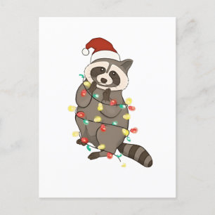 Cartão Postal De Convite Luzes Alegre Natal Guaxinim Chapéu do Papai Noel X
