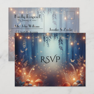 Cartão Postal De Convite Luzes de Fadas e Magia da Floresta ao Luar RSVP