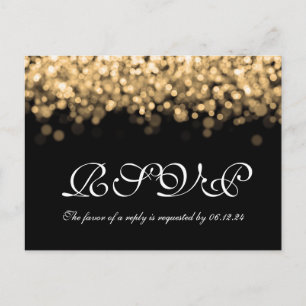 Cartão Postal De Convite Luzes Douradas de RSVP de Casamento Elegante
