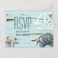 Madeira legante BLue Seashells Beach Wedding rsvp