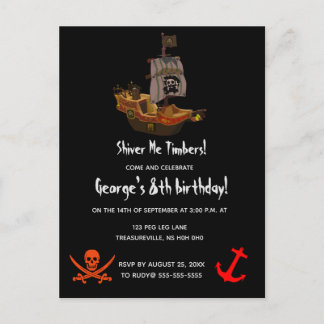 Cartão Postal De Convite Madeiras do Shiver Me Editáveis Piram Aniversário