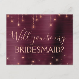 Cartão Postal De Convite Madrinha de casamento de Sparkle Dourada Burgundy