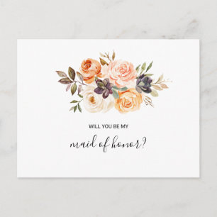 Cartão Postal De Convite Madrinha de casamento Floral Elegante do outono Ru