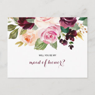 Cartão Postal De Convite Madrinha de casamento Floral Verde Blush Burgundy