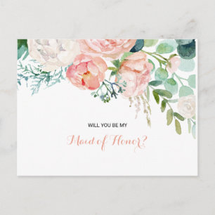 Cartão Postal De Convite Madrinha de casamento Tropical Rosa Moderna Blush
