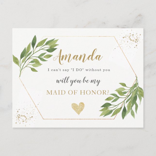 Cartão Postal De Convite Madrinha de casamento verde ou proposta BRIDESMAID (Frente)