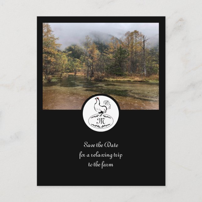 Cartão Postal De Convite Mãe Hen Silhouette Monograma w Foto (Frente)