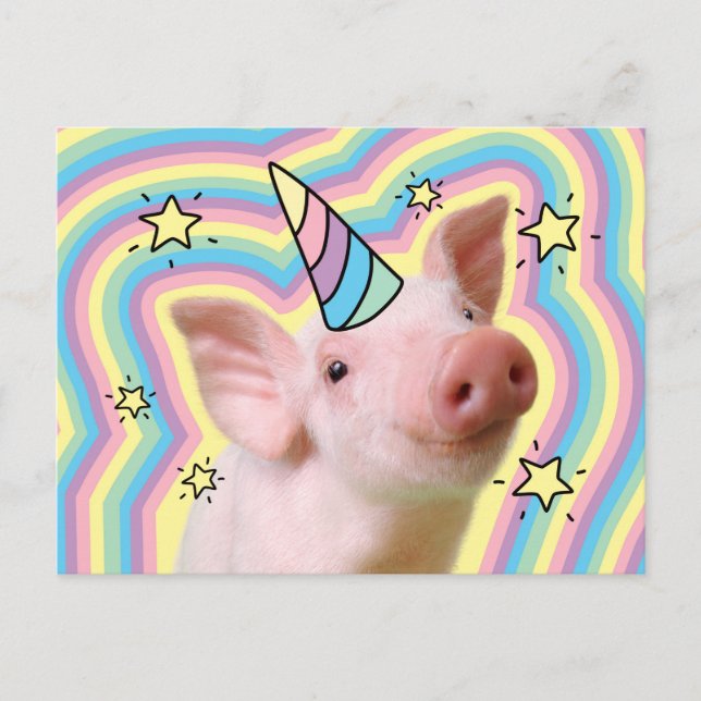 Cartão Postal De Convite Magical Piglet Unicorn (Frente)
