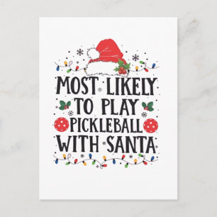 Cartão Postal De Convite Mais Propenso a Jogar Pickleball com Papai Noel