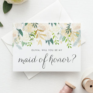 Cartão Postal De Convite Malvado Ivory Floral Garland Seja Minha Madrinha d