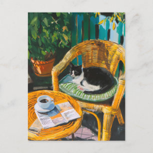 Cartão Postal De Convite Manhã de Domingo Preguiçosa Pintura para gatos e