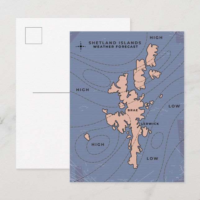 Cartão Postal De Convite Mapa das Previsões Meteorológicas das Ilhas Shetla (Frente/Verso)