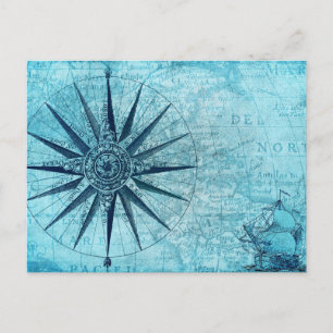 Cartão Postal De Convite Mapa de navegação náutica do Vintage
