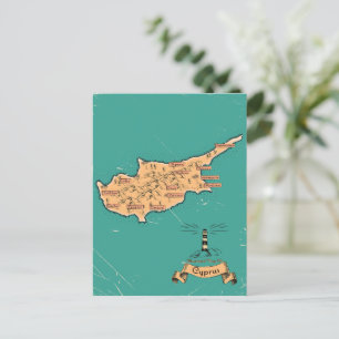 Cartão Postal De Convite Mapa de viagem ilustrado Chipre