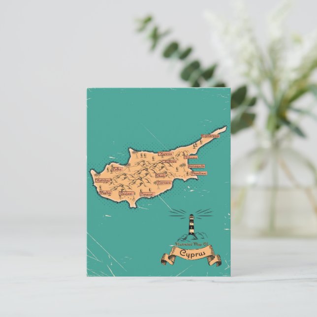 Cartão Postal De Convite Mapa de viagem ilustrado Chipre (Em pé/Frente)