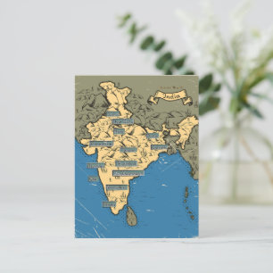 Cartão Postal De Convite Mapa de viagem ilustrado da Índia