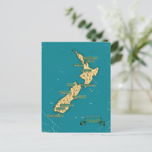 Cartão Postal De Convite Mapa de viagem ilustrado da Nova Zelândia
