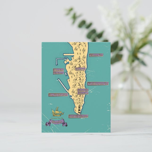 Cartão Postal De Convite Mapa de viagem ilustrado de Gibraltar (Em pé/Frente)