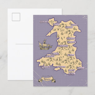 Cartão Postal De Convite Mapa de viagem ilustrado do País de Gales