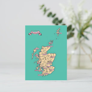 Cartão Postal De Convite Mapa ilustrado de viagens da Escócia (Versão Verde