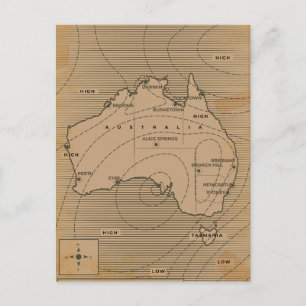 Cartão Postal De Convite Mapa meteorológico antigo da Austrália