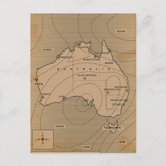 Cartão Postal De Convite Mapa meteorológico antigo da Austrália (Frente)