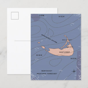 Cartão Postal De Convite Mapa meteorológico de Nantucket EUA
