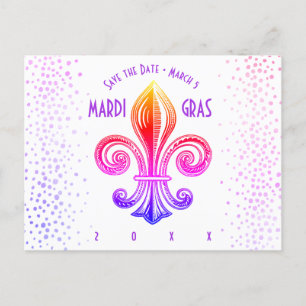 Cartão Postal De Convite Mardi Gras Fleur De Lis Rainbow Confetti
