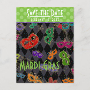Cartão Postal De Convite Mardi Gras Mascarada Mask Black Harlequin