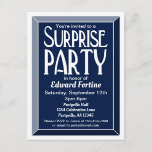Cartão Postal De Convite Marinho Art Deco Beveled Birthday Surprise Party
