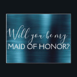 Cartão Postal De Convite Marinho azul Elegante e Madrinha de casamento mode<br><div class="desc">Marinho Azul Faux Metálico Bruto de Aço Inoxidável Elegante De Aço Inoxidável Você será minha Madrinha de casamento? Cartão Postal. Este Marinho Azul,  você será meu cartão de madrinha de casamento é parte da coleção Marinho Blue Wedding. Entre em contato com o designer se desejar itens correspondentes personalizados.</div>