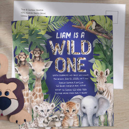 Cartão Postal De Convite Marinho azul Selvagem Um, primeiro aniversario de