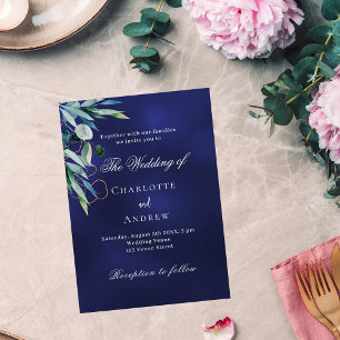 Cartão Postal De Convite Marinho azul verde elegante casamento