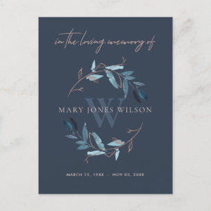 CARTÃO POSTAL DE CONVITE MARINHO PINK AZUL FOLIAGE WREATH MEMORIAL OBRIGADO
