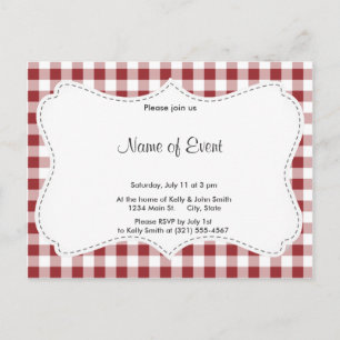 Cartão Postal De Convite Maroon Checkered Pattern