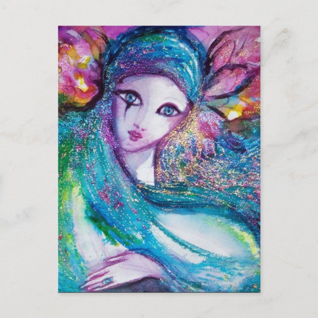 Cartão Postal De Convite MÁSCARA DAMA AZUL Festa de Mascarada Elegante (Frente)