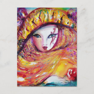 Cartão Postal De Convite MÁSCARA EM AMARELO Fantasia de Festa à Fantasia