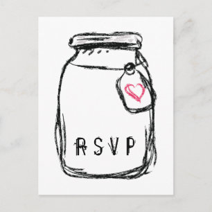 Cartão Postal De Convite Mason Jar & Pink Heart RSVP