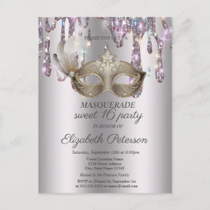 Cartão Postal De Convite Masque,Pingos,Mascarada Sweet 16