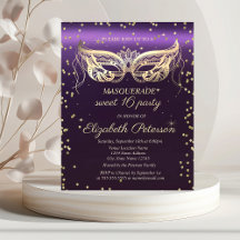 Masquerade Dourado Diamantes Roxo Sweet 16