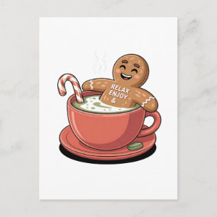Cartão Postal De Convite Matcha Natal Biscoito de Gengibre Latte Bebida Ver