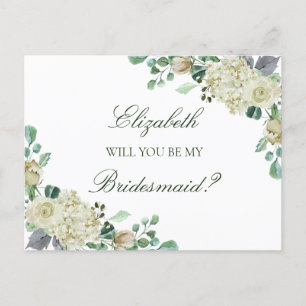 Cartão Postal De Convite Megan Rosa Greenery Bridesmaid Proposta