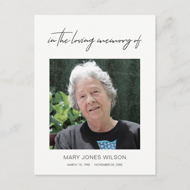 CARTÃO POSTAL DE CONVITE MEMORIAL DE FOTO ELEGANTE MINIMAL SINPATIA, OBRIGA (Frente)