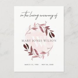 CARTÃO POSTAL DE CONVITE MEMORIAL DE PINK PURPLE FOLIAGE WREATH OBRIGADO